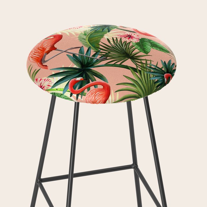 Pink flamingoes, tropical palm leaves, retro, Hollywood style,  Stool Gallery Image 2