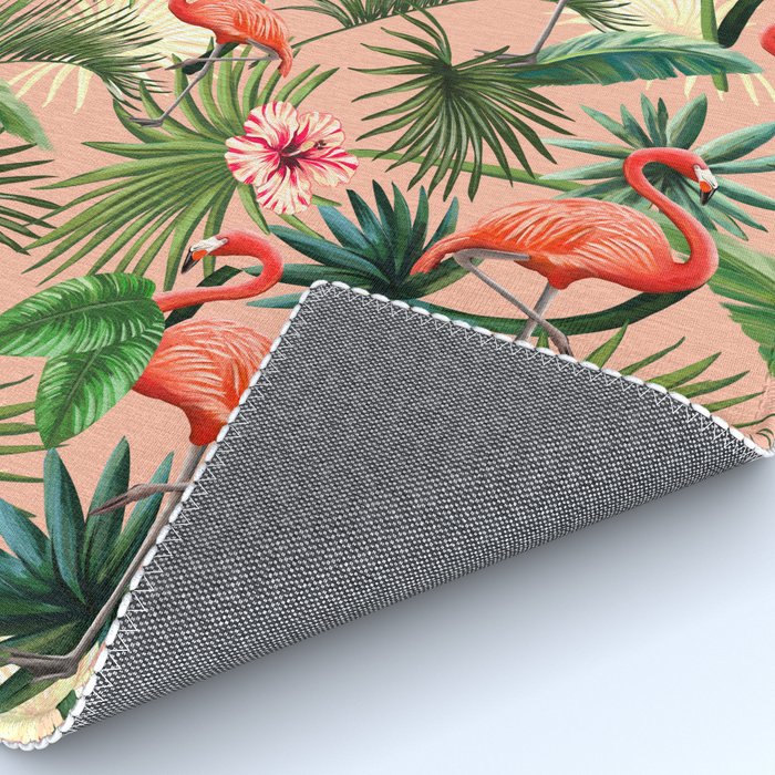 Pink flamingoes, tropical palm leaves, retro, Hollywood style,  Rug Gallery Image 4