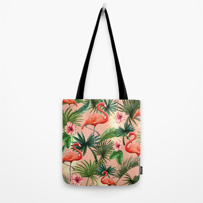 Pink flamingoes, tropical palm leaves, retro, Hollywood style,  Tote Bag Gallery Image 2