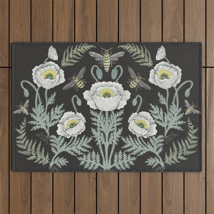 Poppies and Bees Outdoor Rug Gallery Image 1