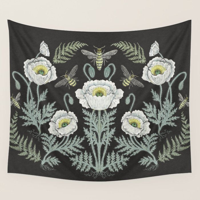 Poppies and Bees Wall Tapestry Gallery Image 1