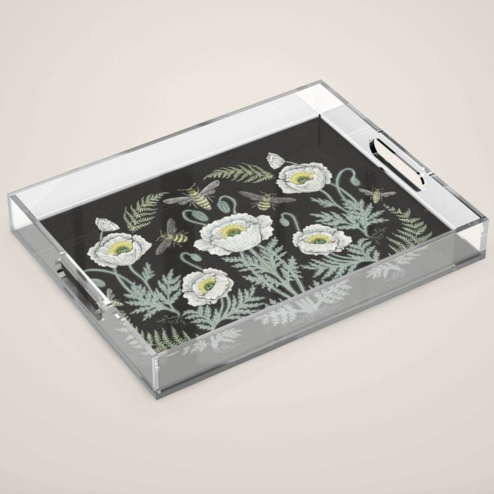 Poppies and Bees Acrylic Tray Gallery Image 1