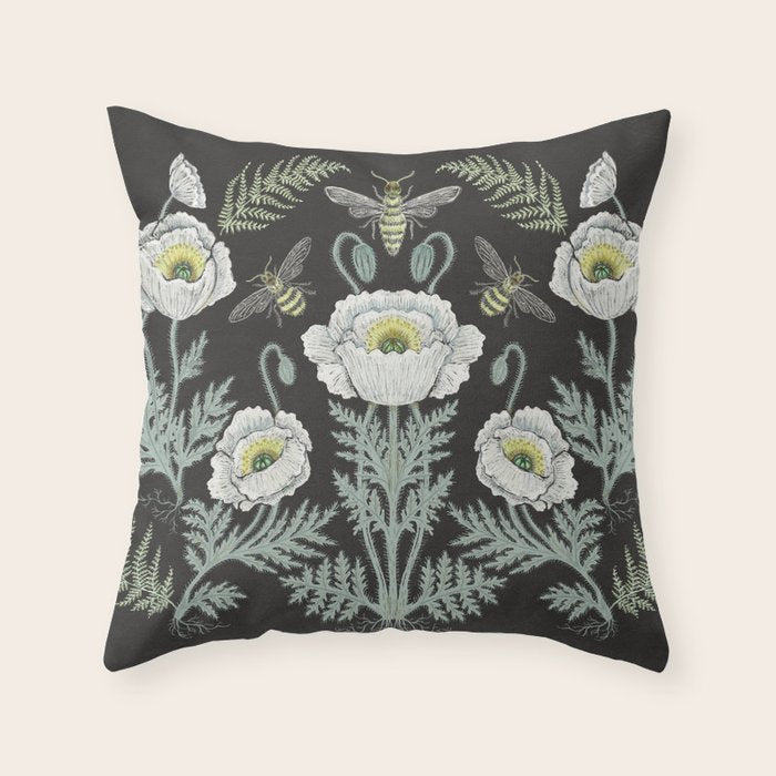 Poppies and Bees Throw Pillow Gallery Image 1