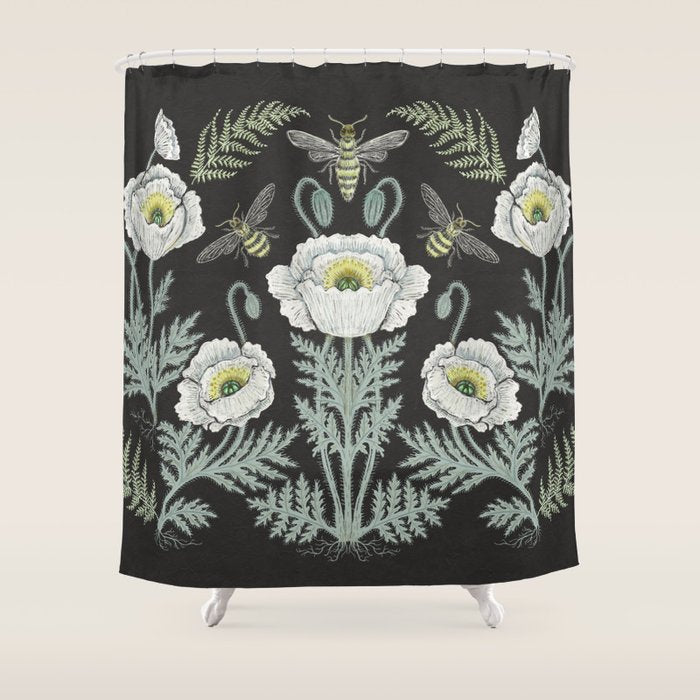 Poppies and Bees Shower Curtain Gallery Image 1