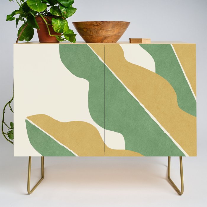 Color Block Abstract Leaf - Gold Green Credenza Gallery Image 1