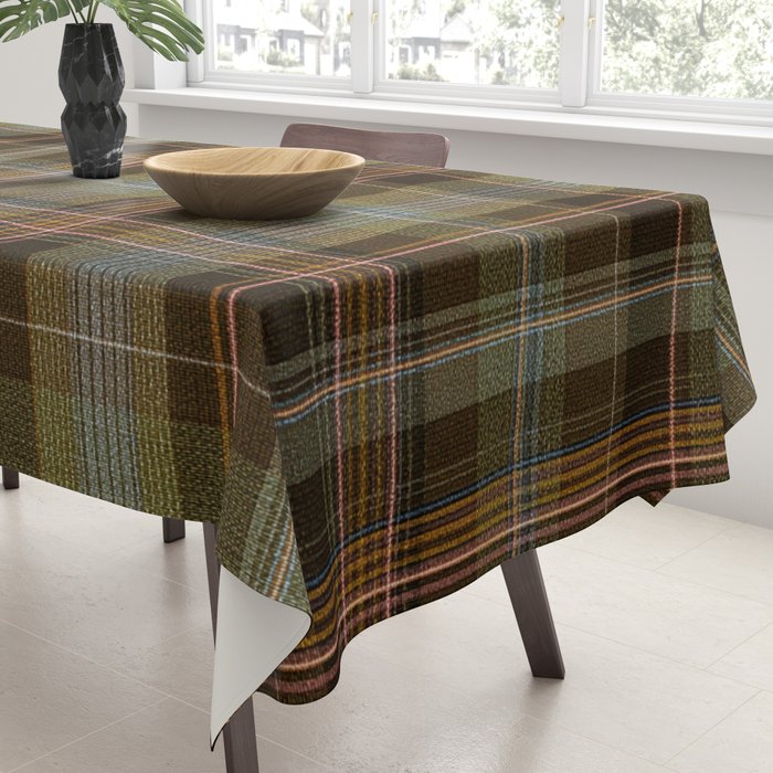 Heritage Tartan Plaid Pattern in Earth Tones with Olive, Rust Tablecloth Gallery Image 3
