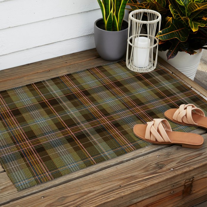 Heritage Tartan Plaid Pattern in Earth Tones with Olive, Rust Outdoor Rug Gallery Image 2