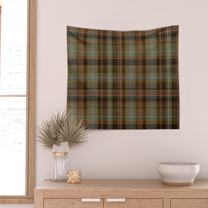 Heritage Tartan Plaid Pattern in Earth Tones with Olive, Rust Wall Tapestry Gallery Image 2