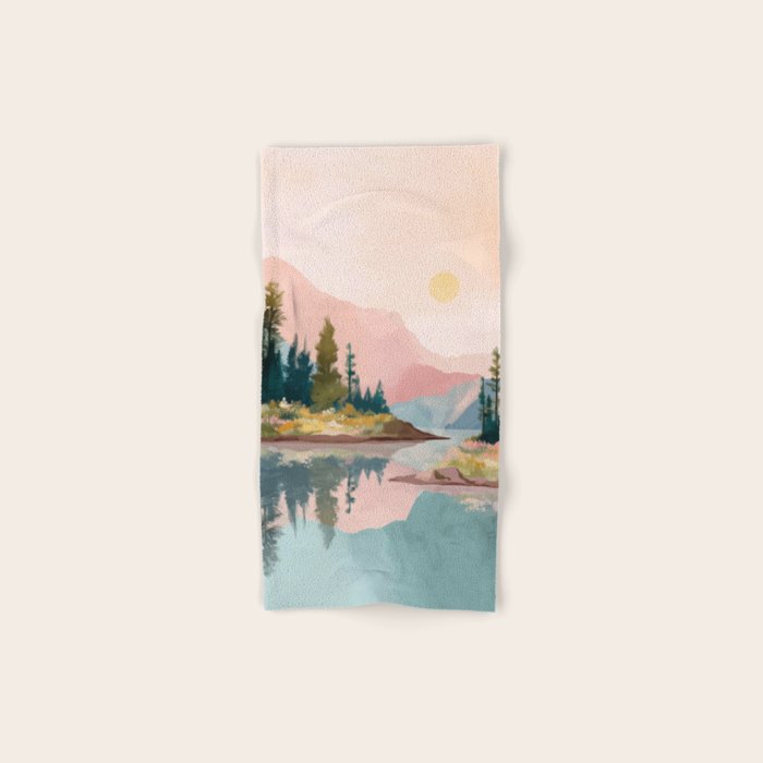 Pastel Mountain Lake Bath Towel Gallery Image 1