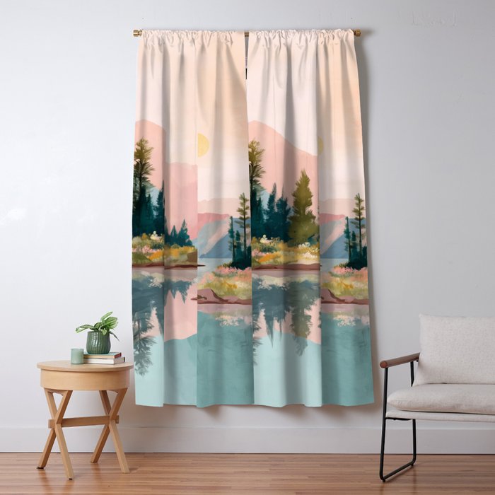 Pastel Mountain Lake Window Curtain Gallery Image 5