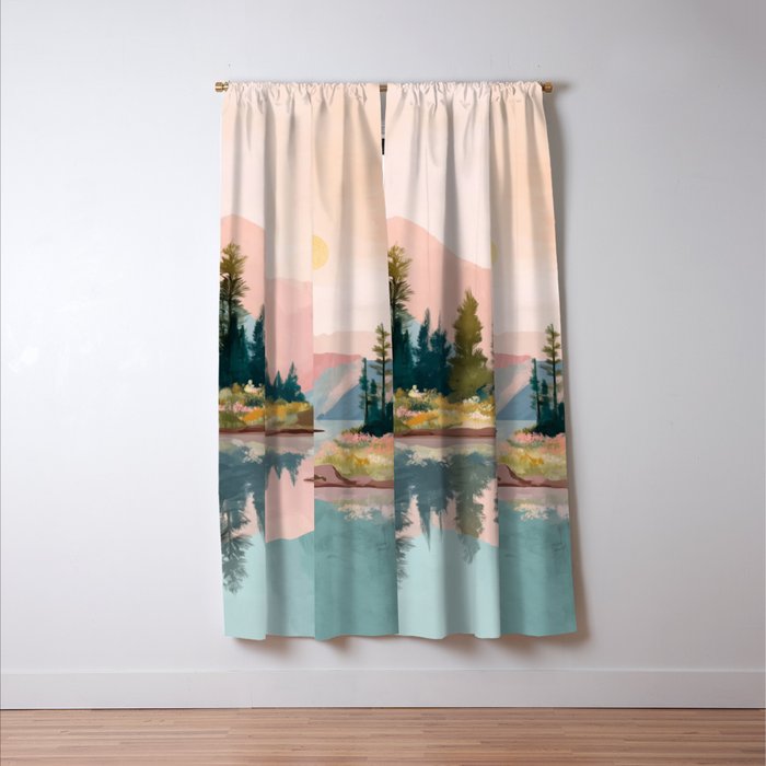 Pastel Mountain Lake Window Curtain Gallery Image 3