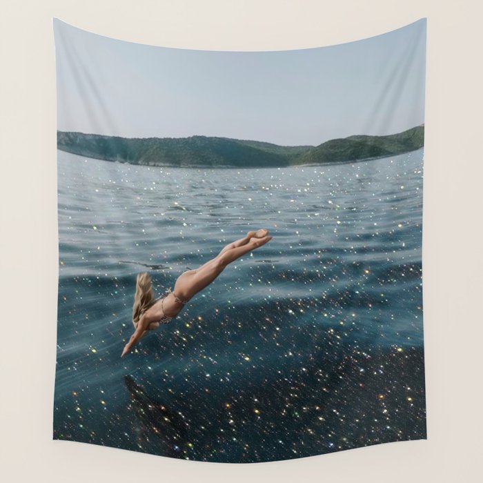 THE DIVE | summer | swim | ocean | waves | blue | summer | swim | sea | bling | shining | glitter |  Wall Tapestry Gallery Image 4