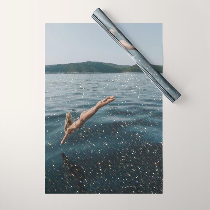 THE DIVE | summer | swim | ocean | waves | blue | summer | swim | sea | bling | shining | glitter |  Wrapping Paper Gallery Image 1