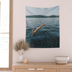 THE DIVE | summer | swim | ocean | waves | blue | summer | swim | sea | bling | shining | glitter |  Wall Tapestry Gallery Image 2