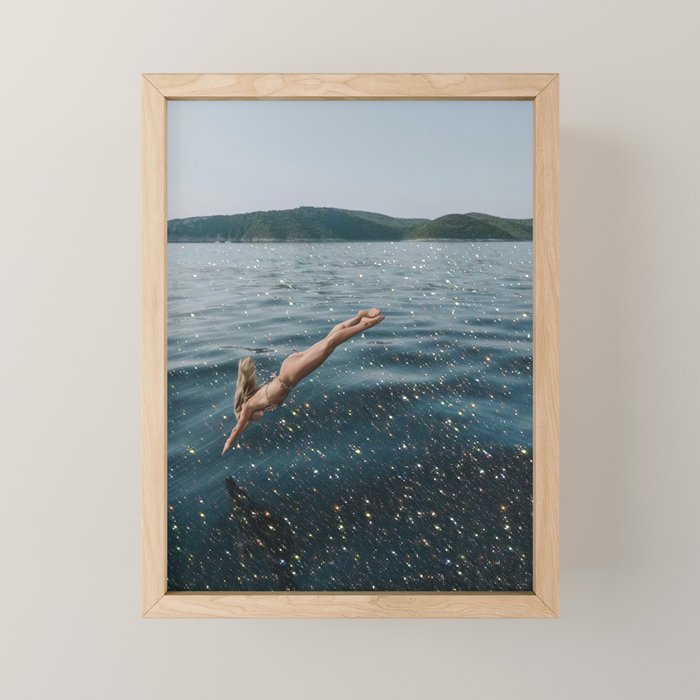 THE DIVE | summer | swim | ocean | waves | blue | summer | swim | sea | bling | shining | glitter |  Mini Art Print Gallery Image 1