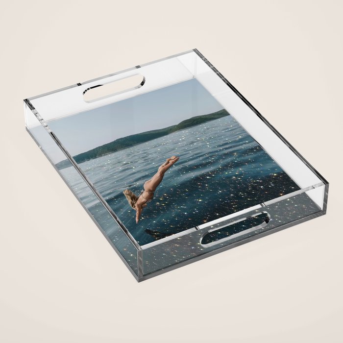 THE DIVE | summer | swim | ocean | waves | blue | summer | swim | sea | bling | shining | glitter |  Acrylic Tray Gallery Image 1
