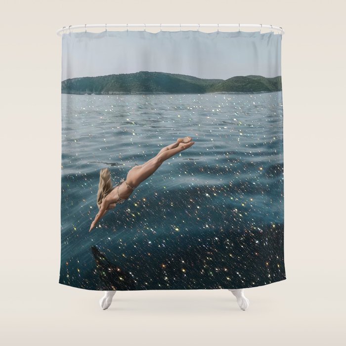 THE DIVE | summer | swim | ocean | waves | blue | summer | swim | sea | bling | shining | glitter |  Shower Curtain Gallery Image 1
