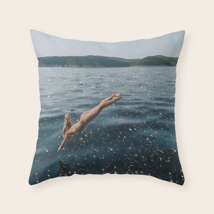 THE DIVE | summer | swim | ocean | waves | blue | summer | swim | sea | bling | shining | glitter |  Throw Pillow Gallery Image 6