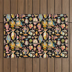 Whimsical Underwater World Multicolor Fish Pattern Black Outdoor Rug Gallery Image 1