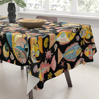 Whimsical Underwater World Multicolor Fish Pattern Black Tablecloth Gallery Image 3
