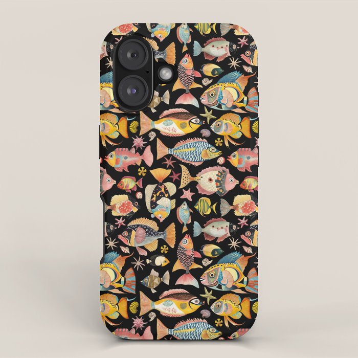 Whimsical Underwater World Multicolor Fish Pattern Black iPhone Case