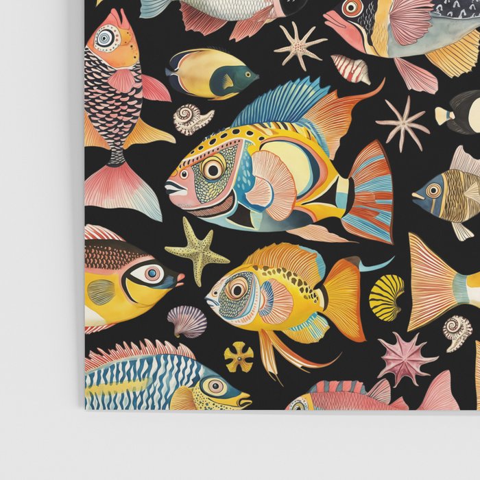 Whimsical Underwater World Multicolor Fish Pattern Black Poster Gallery Image 3