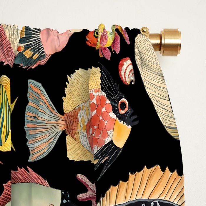 Whimsical Underwater World Multicolor Fish Pattern Black Window Curtain Gallery Image 2
