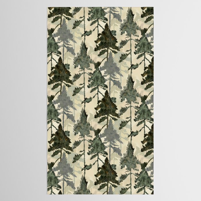 Enchanted Watercolor Pine Forest Tablecloth Gallery Image 2