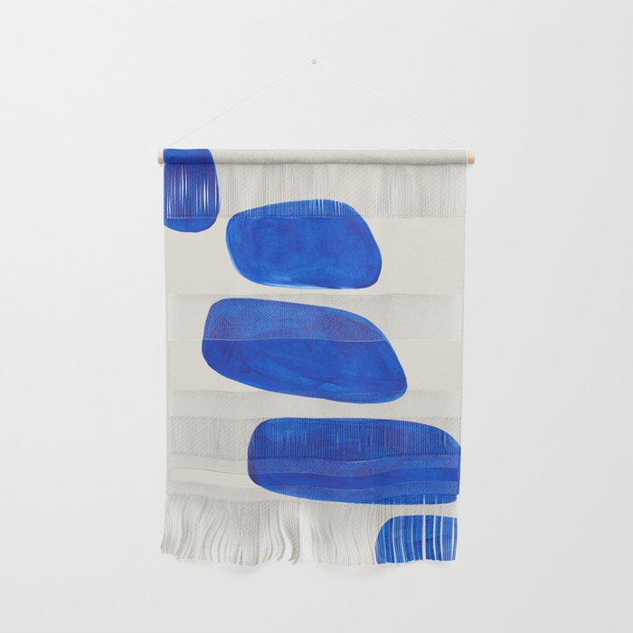 Minimalist Modern Mid Century Colorful Abstract Shapes Phthalo Blue Native Pebbles Stacked Wall Hanging Gallery Image 1