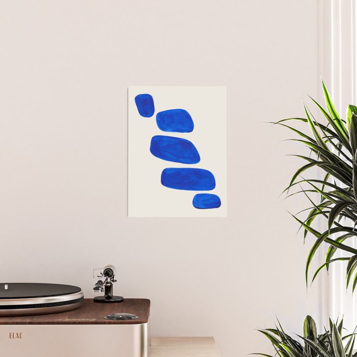 Minimalist Modern Mid Century Colorful Abstract Shapes Phthalo Blue Native Pebbles Stacked Poster Gallery Image 2