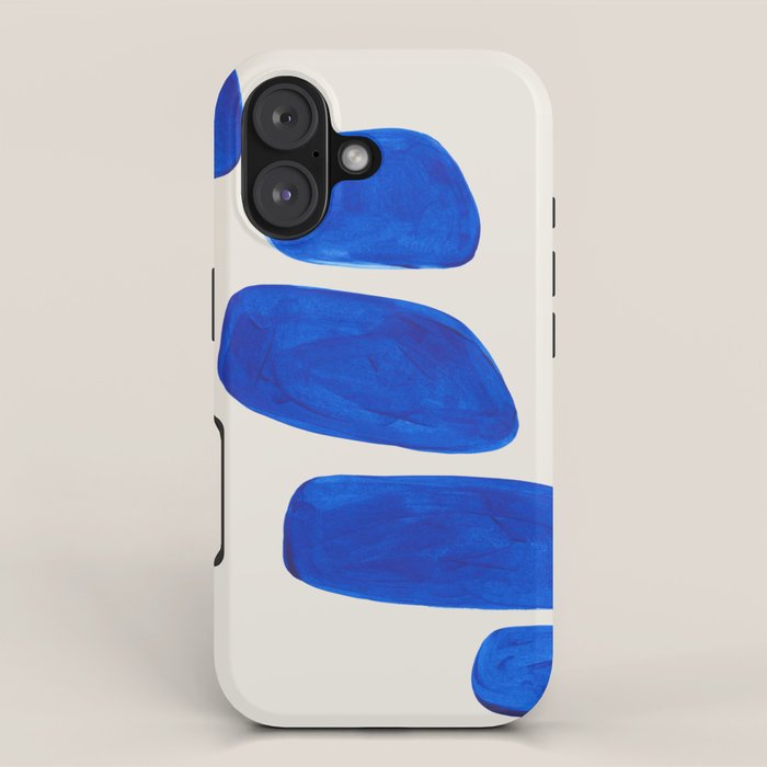 Minimalist Modern Mid Century Colorful Abstract Shapes Phthalo Blue Native Pebbles Stacked iPhone Case Gallery Image 1