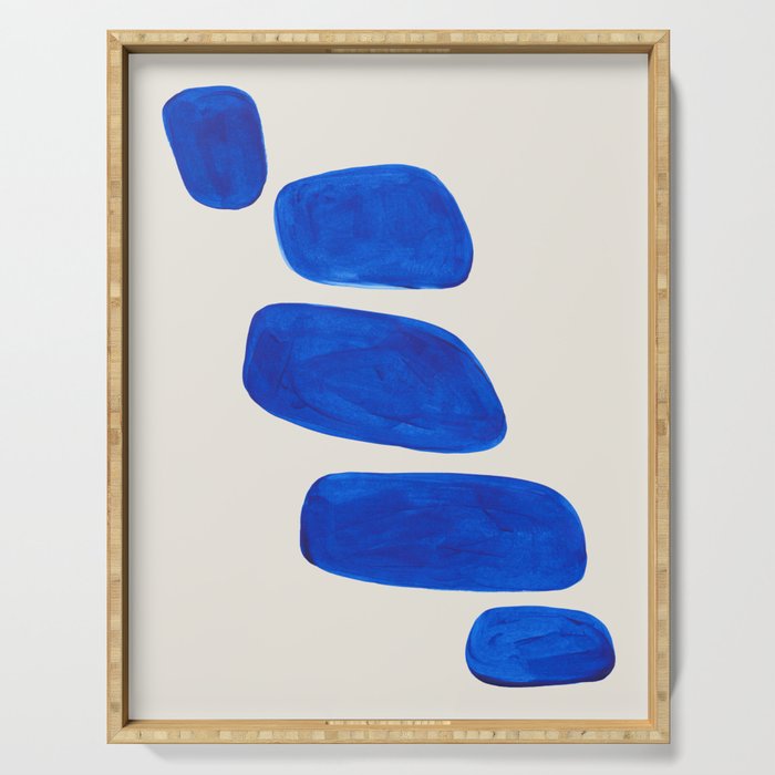 Minimalist Modern Mid Century Colorful Abstract Shapes Phthalo Blue Native Pebbles Stacked Serving Tray Gallery Image 1
