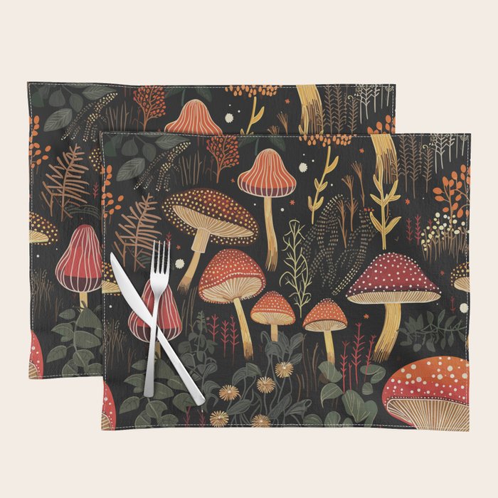 Dark Forest Magic Mushrooms Art Placemat Gallery Image 1