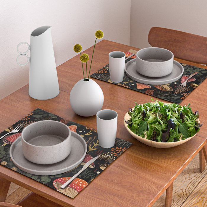 Dark Forest Magic Mushrooms Art Placemat Gallery Image 2