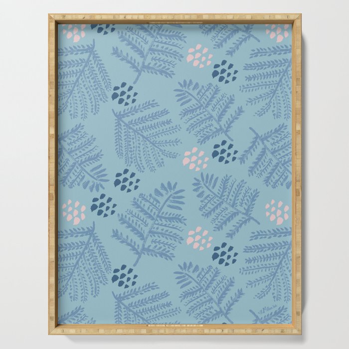 Winter & Woodsy Pine Trees in Warm Blue Serving Tray Gallery Image 1