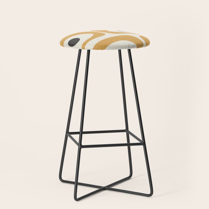 Mid Century Modern Piquet Pattern in Mustard Gold Charcoal Cream  Stool Gallery Image 1