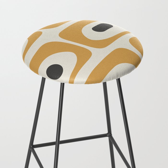 Mid Century Modern Piquet Pattern in Mustard Gold Charcoal Cream  Stool Gallery Image 2