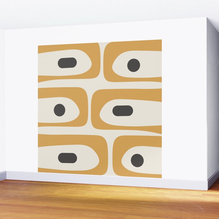 Mid Century Modern Piquet Pattern in Mustard Gold Charcoal Cream  Wall Mural Gallery Image 2