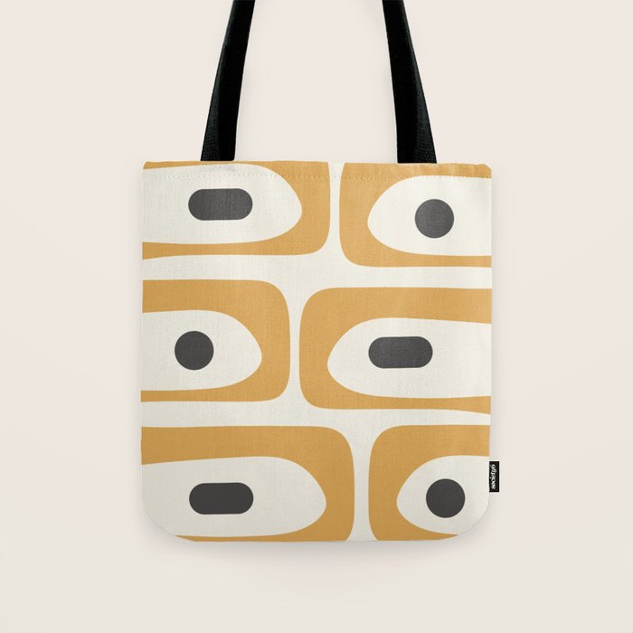 Mid Century Modern Piquet Pattern in Mustard Gold Charcoal Cream  Tote Bag Gallery Image 1