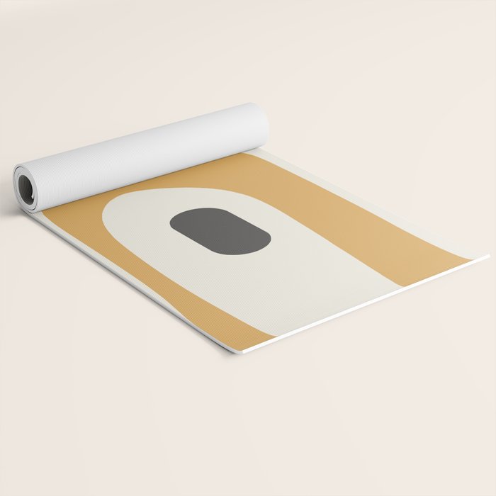 Mid Century Modern Piquet Pattern in Mustard Gold Charcoal Cream  Yoga Mat Gallery Image 2