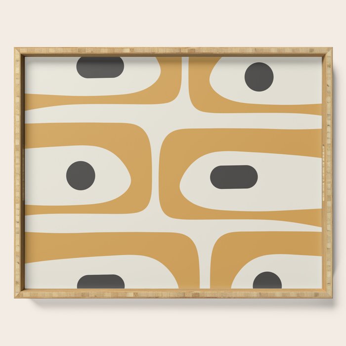 Mid Century Modern Piquet Pattern in Mustard Gold Charcoal Cream  Serving Tray Gallery Image 1