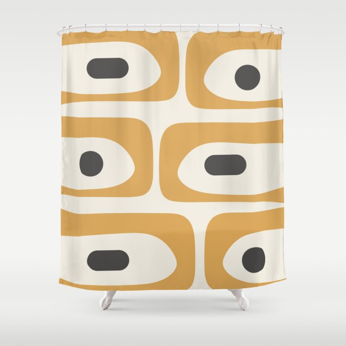 Mid Century Modern Piquet Pattern in Mustard Gold Charcoal Cream  Shower Curtain Gallery Image 1