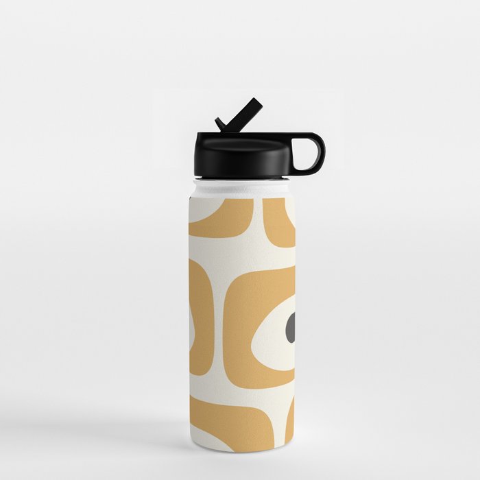 Mid Century Modern Piquet Pattern in Mustard Gold Charcoal Cream  Water Bottle Gallery Image 1