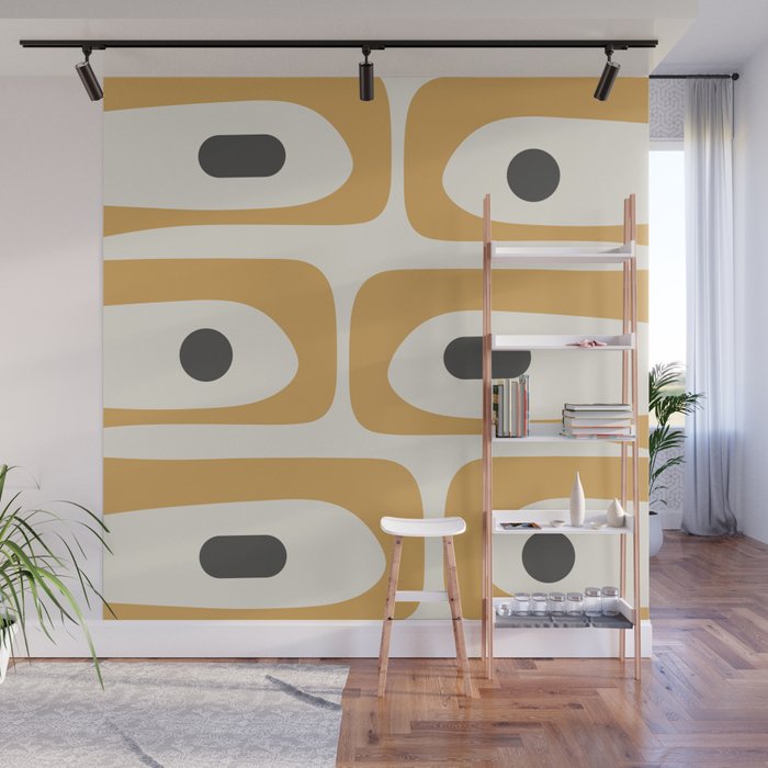 Mid Century Modern Piquet Pattern in Mustard Gold Charcoal Cream  Wall Mural Gallery Image 1