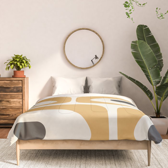 Mid Century Modern Piquet Pattern in Mustard Gold Charcoal Cream  Comforter Gallery Image 3