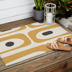 Mid Century Modern Piquet Pattern in Mustard Gold Charcoal Cream  Outdoor Rug Gallery Image 2