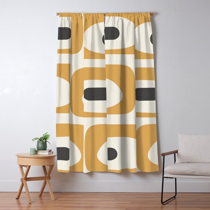 Mid Century Modern Piquet Pattern in Mustard Gold Charcoal Cream  Window Curtain Gallery Image 5
