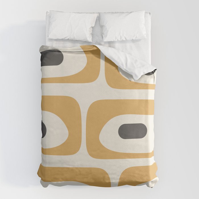 Mid Century Modern Piquet Pattern in Mustard Gold Charcoal Cream  Duvet Cover Gallery Image 1
