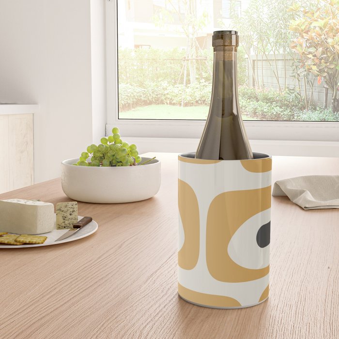 Mid Century Modern Piquet Pattern in Mustard Gold Charcoal Cream  Wine Chiller Gallery Image 4