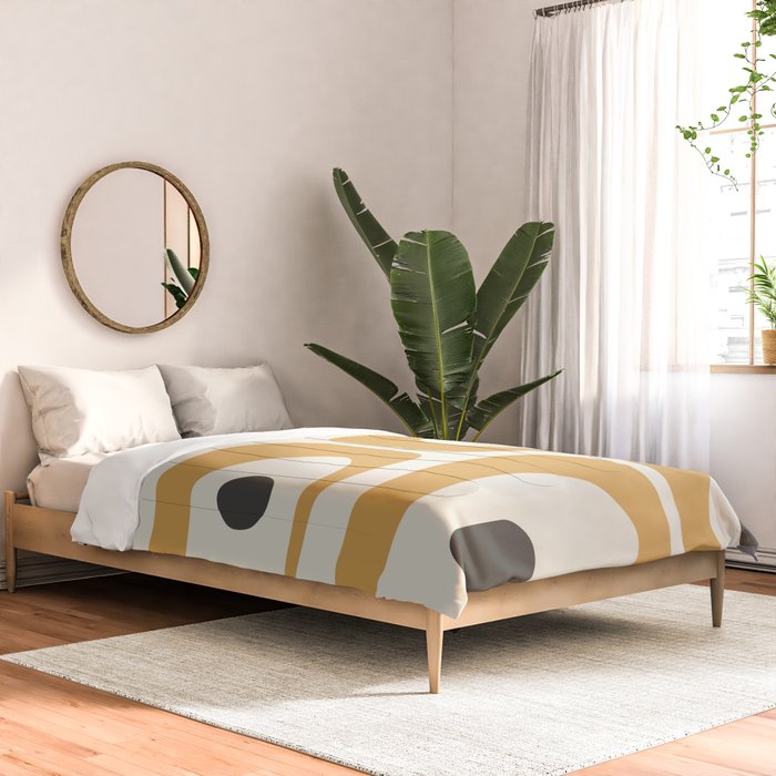 Mid Century Modern Piquet Pattern in Mustard Gold Charcoal Cream  Comforter Gallery Image 2